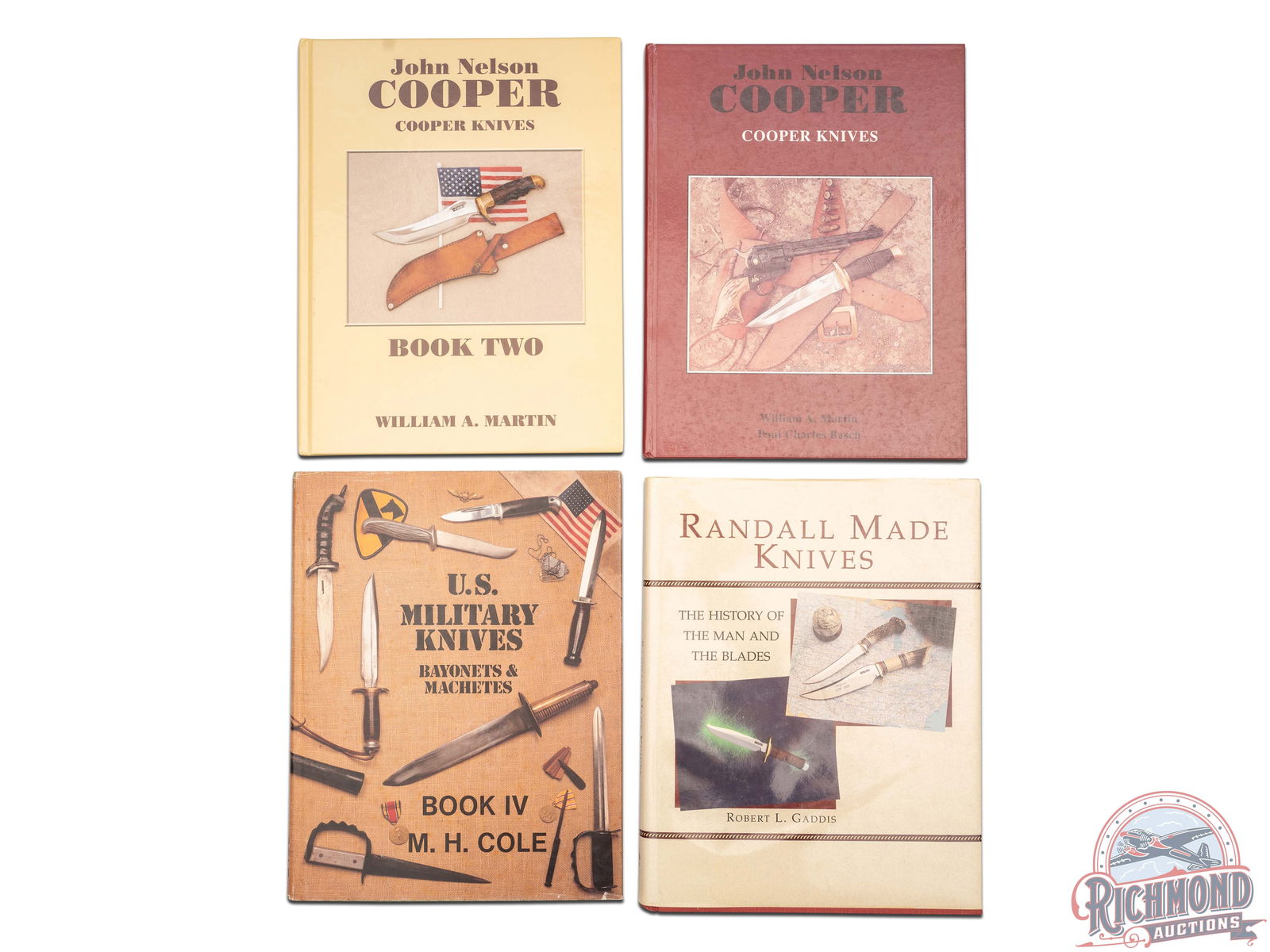 Four Hardback Books on Randall Knives, U.S. Military, and John Nelson Cooper Book 1 & 2: This lot includes the following: Randall Made Knives, The History of The Man and The Blades by Robert L. Gaddis. U.S. Military Knives Book IV, Bayonets and Machetes by M.H. Cole. John Nelson Cooper, C