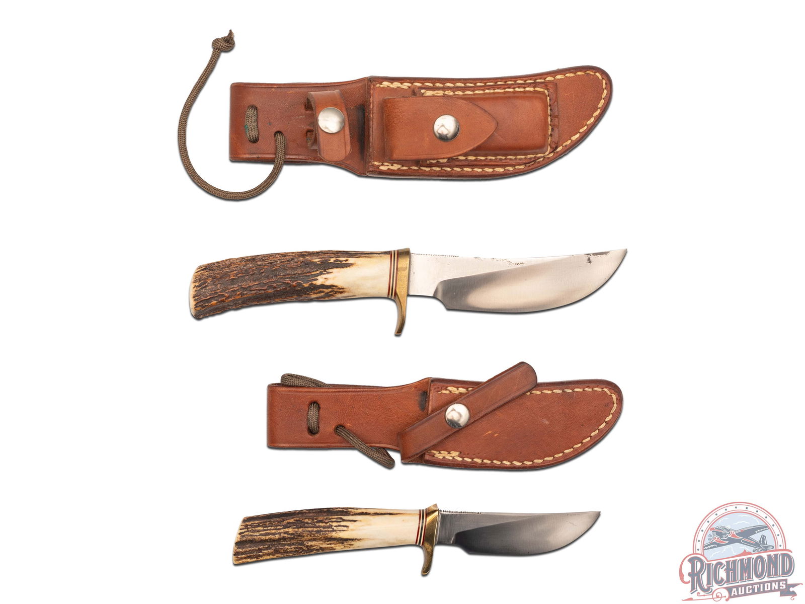 Two Randall Made Knives Model 20 Yukon Skinner & 21 Little Game with Stag Handles: Two Randall knives in this lot. First is the Model 20 Yukon Skinner featuring a 4-1/2" blade, an adaptation of the Model #4, designed for big game purposes by Ward Gay, the famous Alaskan bush pilot.