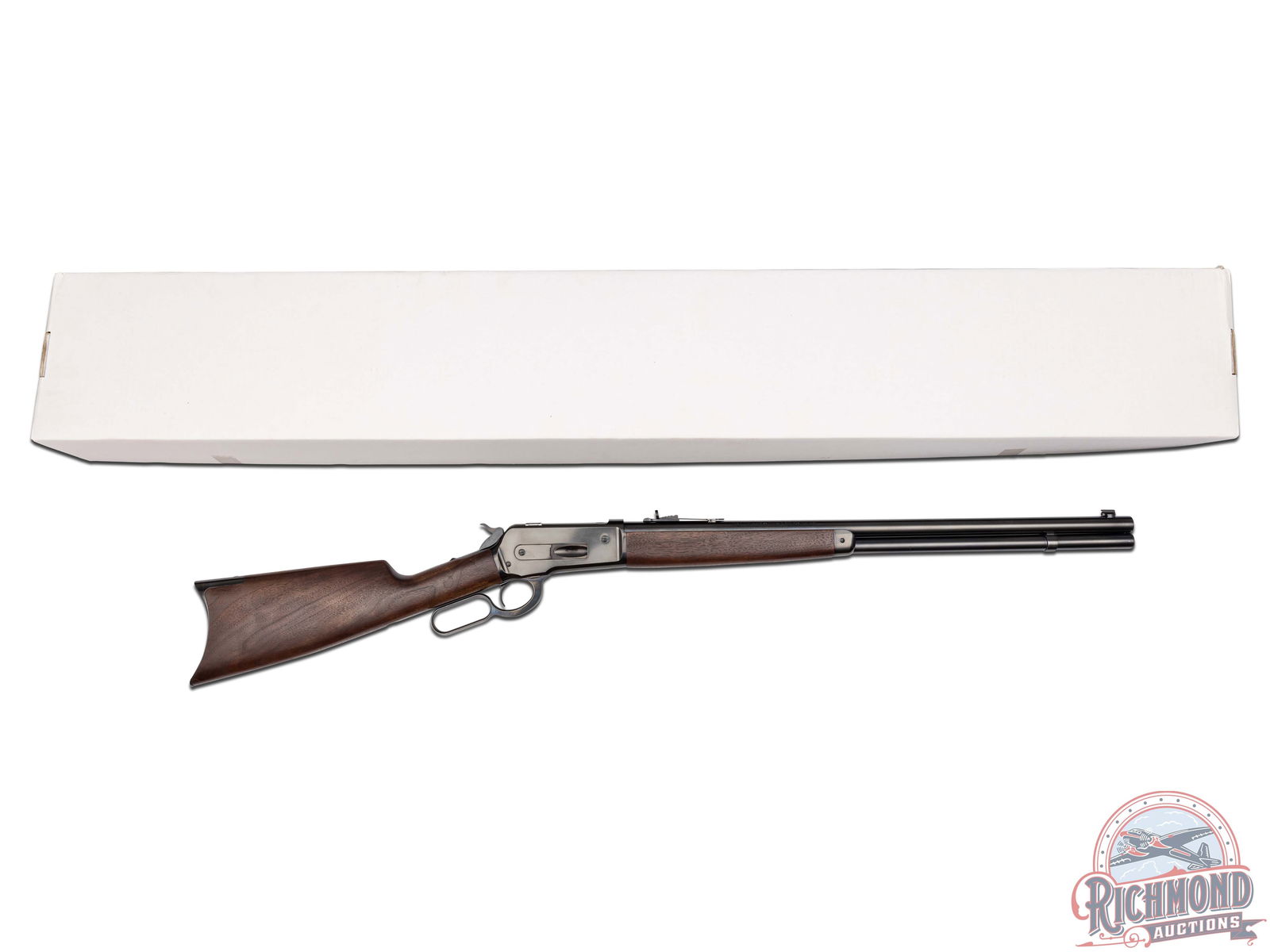 NEW Winchester 1886 Short 24" Lever Action Rifle .45/70 GOVT in Original Box: This newly manufactured Winchester model 1886 features a 24" blued round barrel with full length magazine tube. Rear semi-buckhorn sight with elevator adjustment and Marbles blade front sight with bra