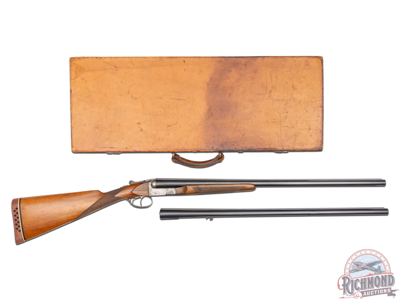 RARE EARLY 1900's FN Belgium Anson Fusil 12 GA Two Barrel SxS Set Engraved by Rene DeWil with Case: Four digit serial number, manufactured in the early 1900's by Fabrique Nationale in Belgium. Known as the Anson Fusil boxlock. These were typically custom ordered during the production of the Auto 5, 