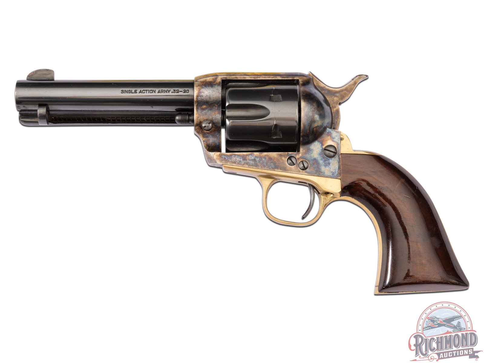 Uberti Single Action Army .32-20 WIN SAA Regulator 4-3/4" Revolver: Manufactured in Italy by Uberti circa 1990. This single action army features a 4-3/4" barrel with rear integrated notch sight and blade front sight. Left side of the barrel is stamped "SINGLE ACTION A