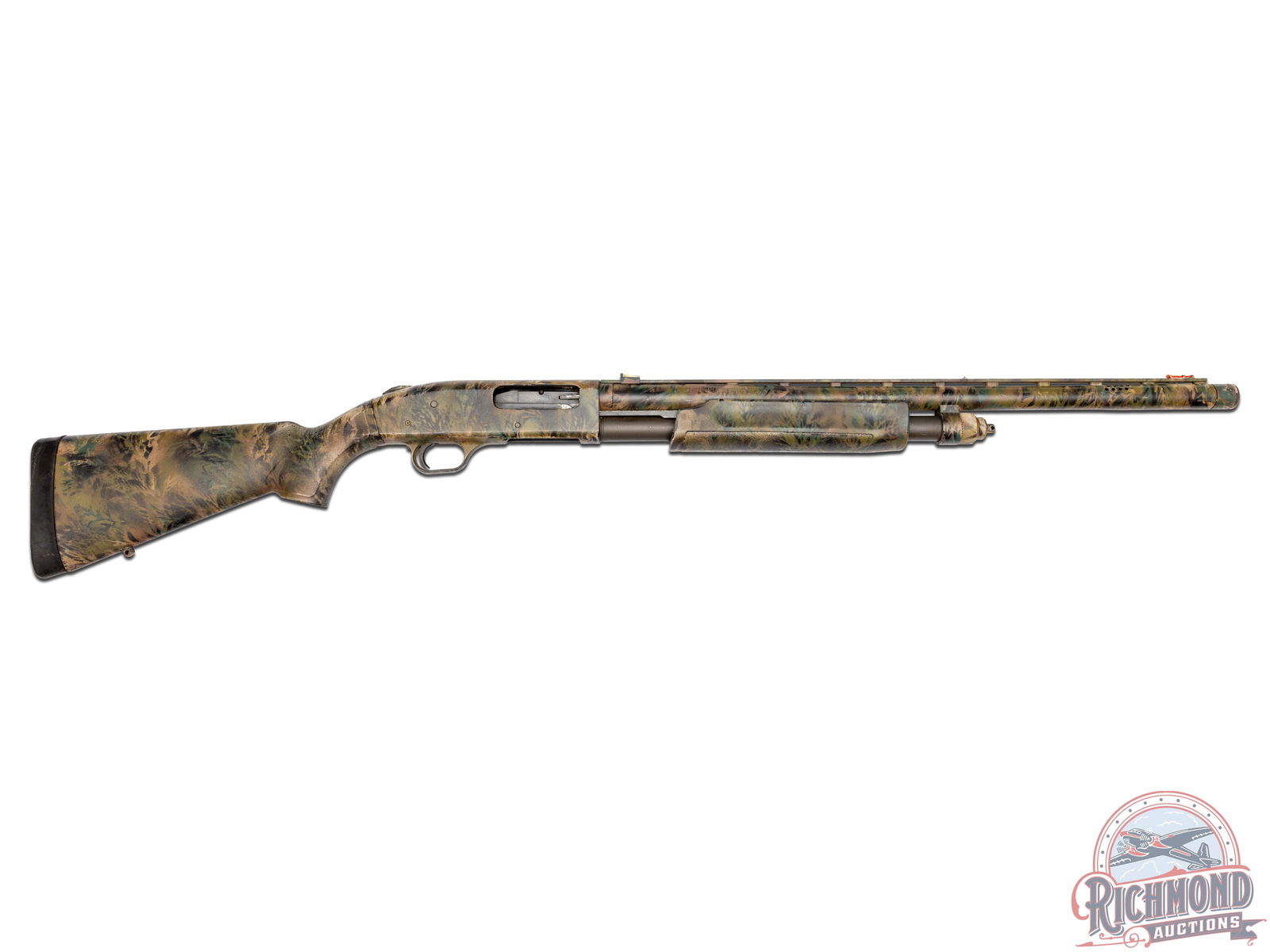 Mossberg 835 Ulti-Mag 12 Gauge Magnum Pump Action Shotgun: This feather game hunter features a 24" ported ventilated rib barrel with Accu-Mag choke, chambered for 2-3/4", 3" and 3-1/2" shells. Fiber optic front and rear sights with brass bead center. Tang mou