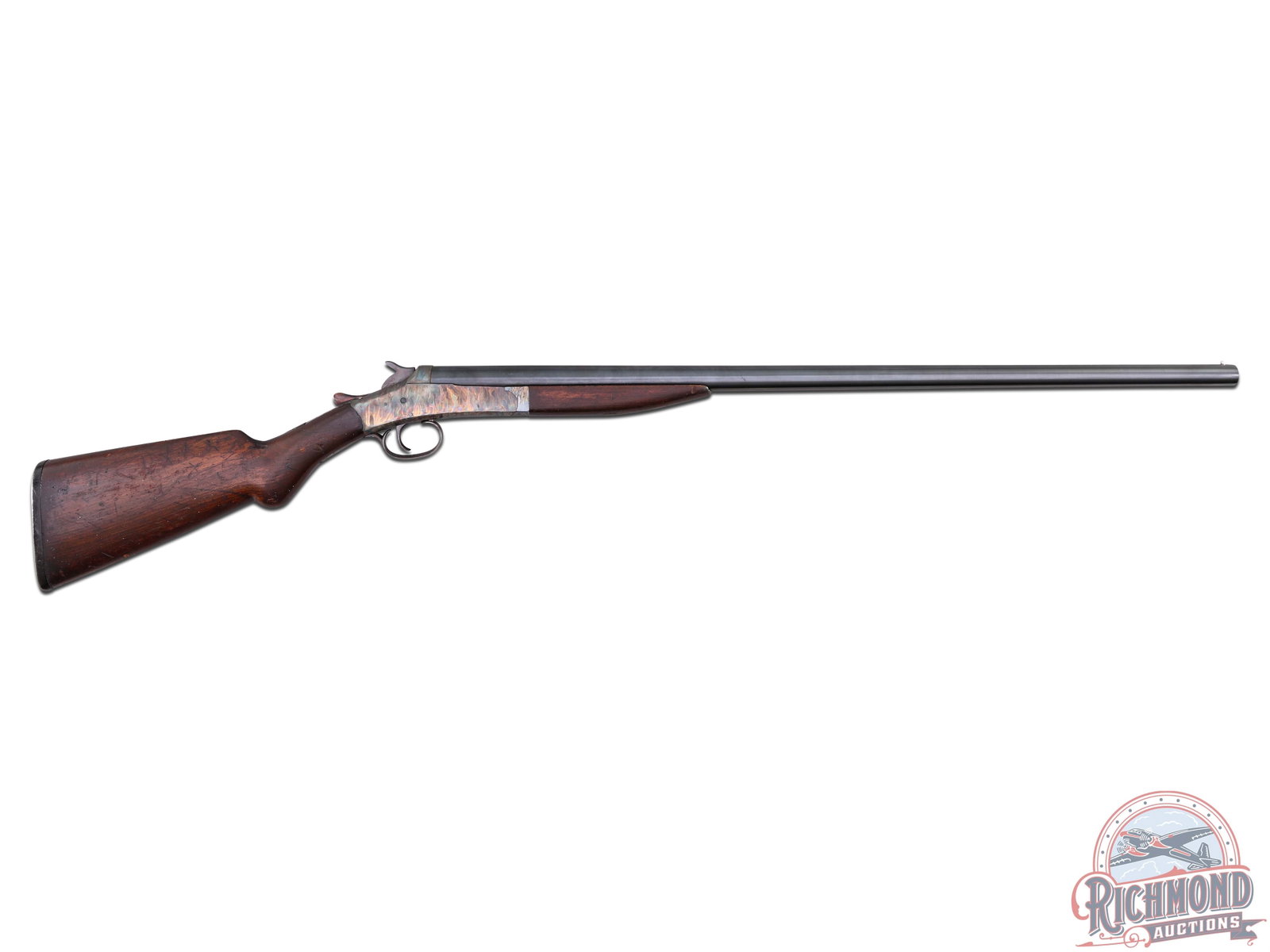Crescent Firearms Co New Victor 12 Gauge Single Shot Shotgun: This vintage shotgun was manufactured by The Crescent Firearms Co of Norwich, CT circa 1910. Features a 30" blued barrel with nickel bead front sight, stamped "GENUINE ARMORY STEEL" and "CHOKED BORED"