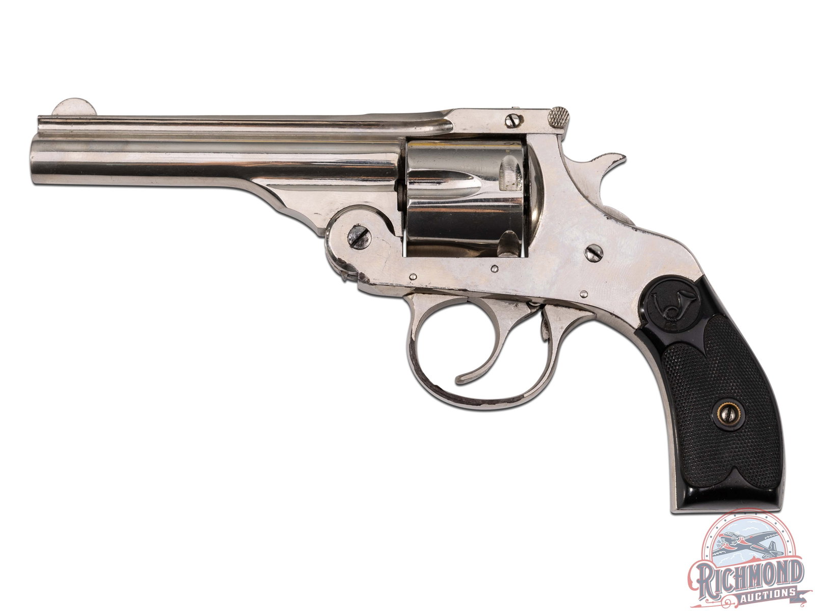 Scarce! Thayer Roberson & Cary Top Break .38 S&W Nickel Double Action Revolver: Manufactured sometime between 1901 and 1905 after applying for two patents involving revolver mechanisms. Top of the barrel is stamped "THAYER ROBERSON & CARY / NORWICH, CT PAT APPLIED FOR". This was 