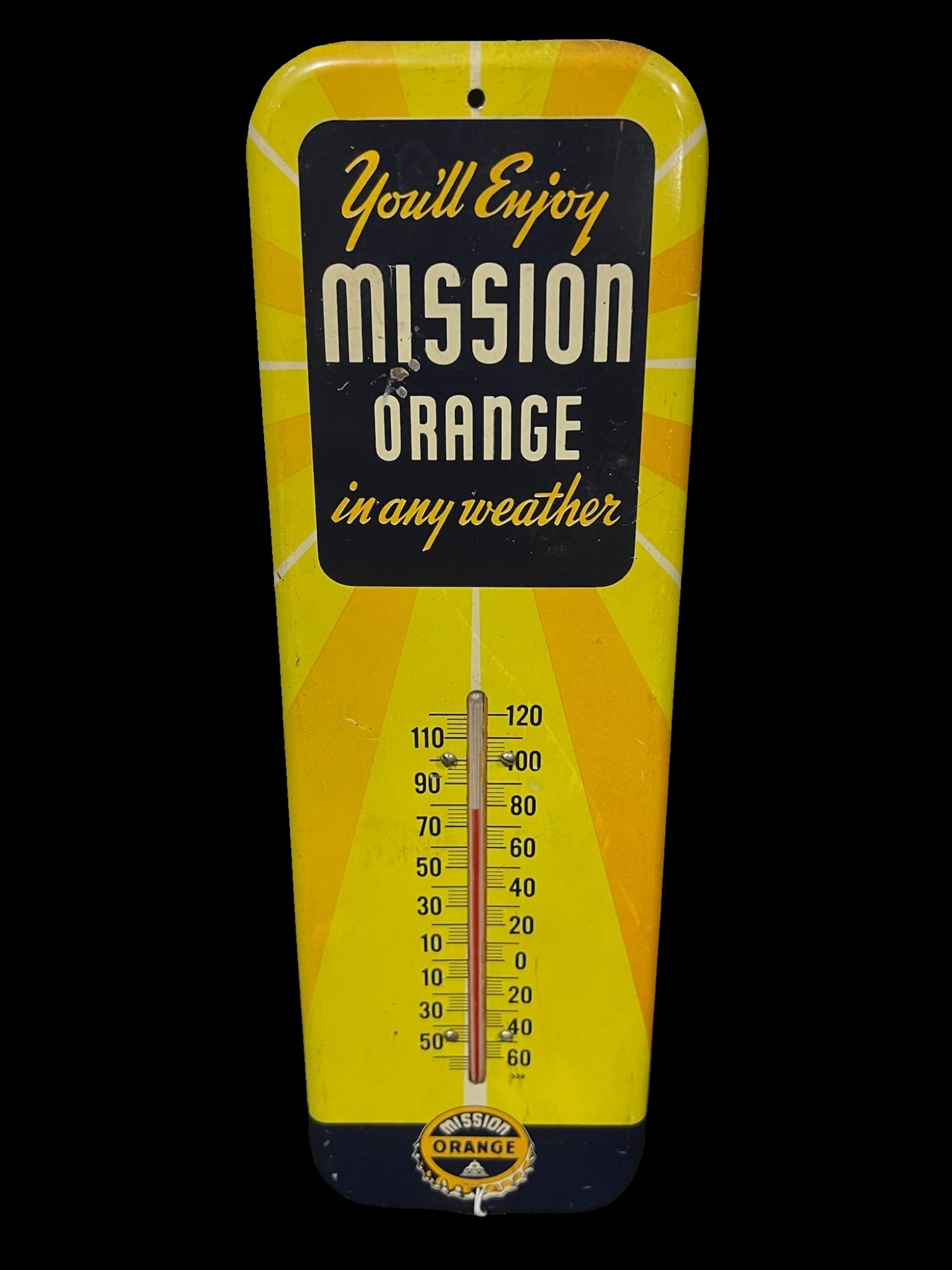 You'll Enjoy Mission Orange Tin Metal Soda Thermometer. Auction