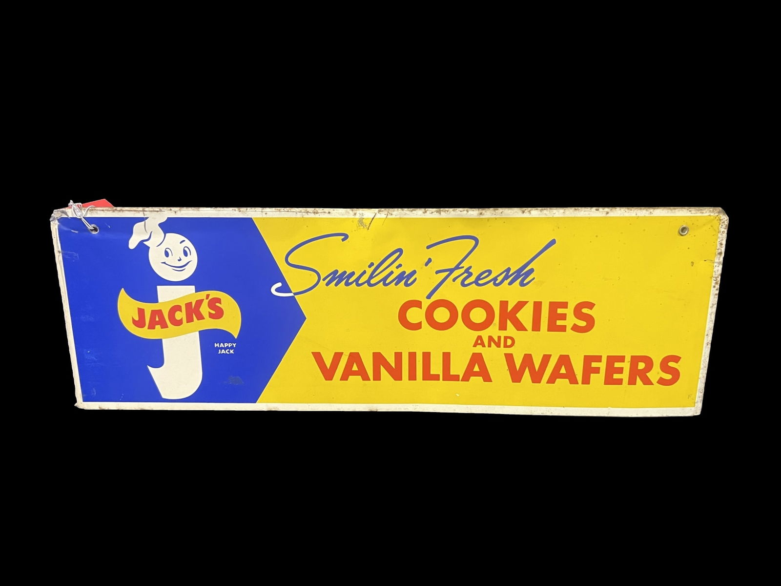 Happy Jack's Cookies Vanilla Wafers Tin Metal Country Store Topper Sign (1 of 2)