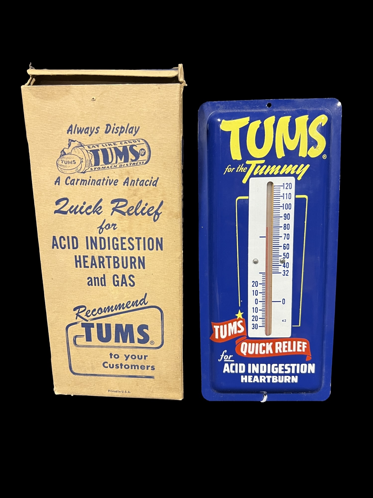 NIB NOS Tums For The Tummy Tin Metal Thermometer Sign (1 of 2)