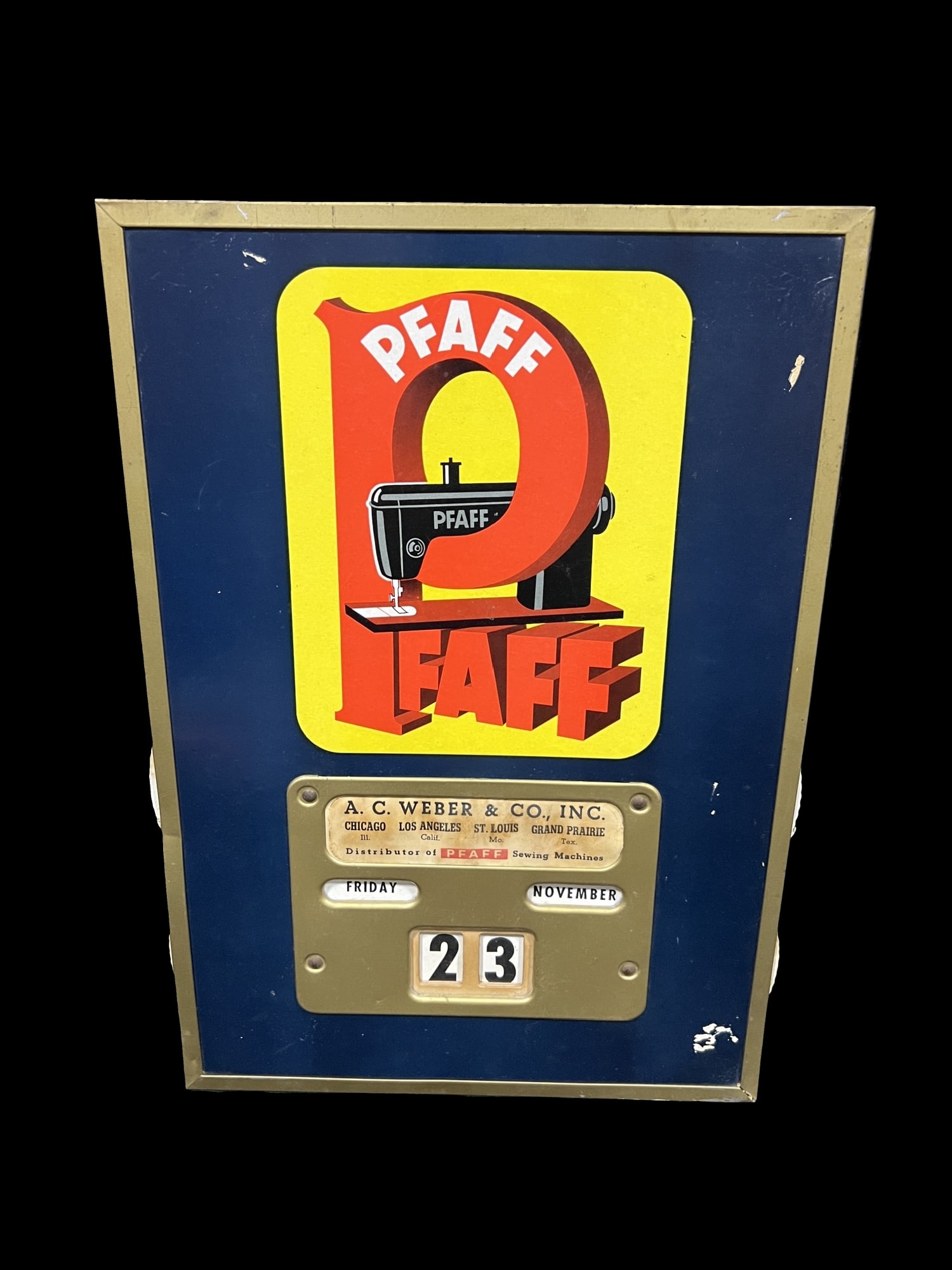 Pfaff Sewing Machine Tin Metal Calendar Sign Ac Weber (1 of 2)