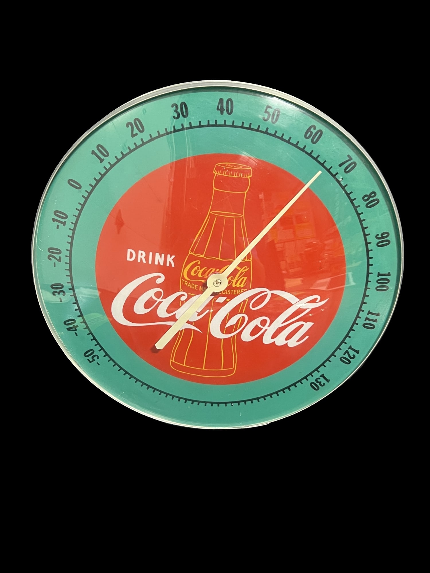 Drink Coca Cola Soda Thermometer: Reads low but functional. Cool green and red graphics.