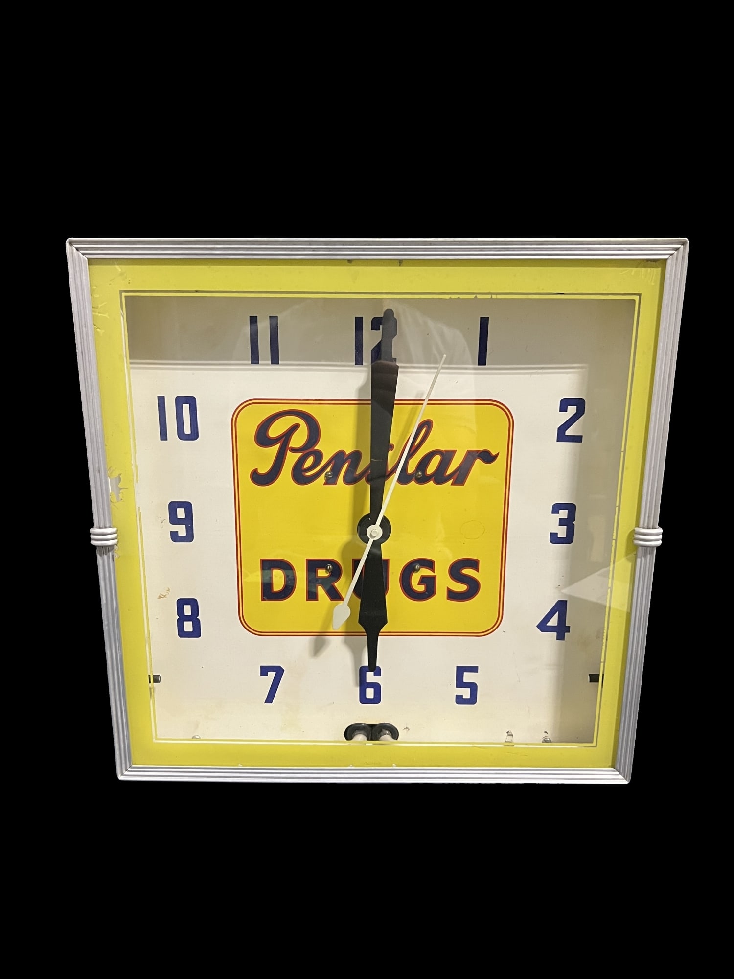 Penslar Drugs Neon Clock: Motor runs, hands move and neon comes on. Light wear overall.