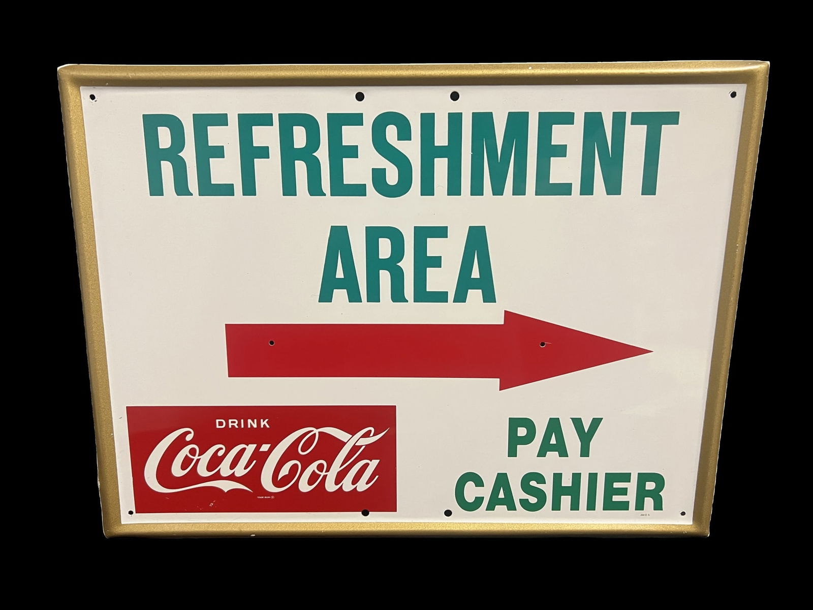 NOS Coca Cola Coke Refreshment Area Embossed Tin Metal Soda Sign (1 of 2)