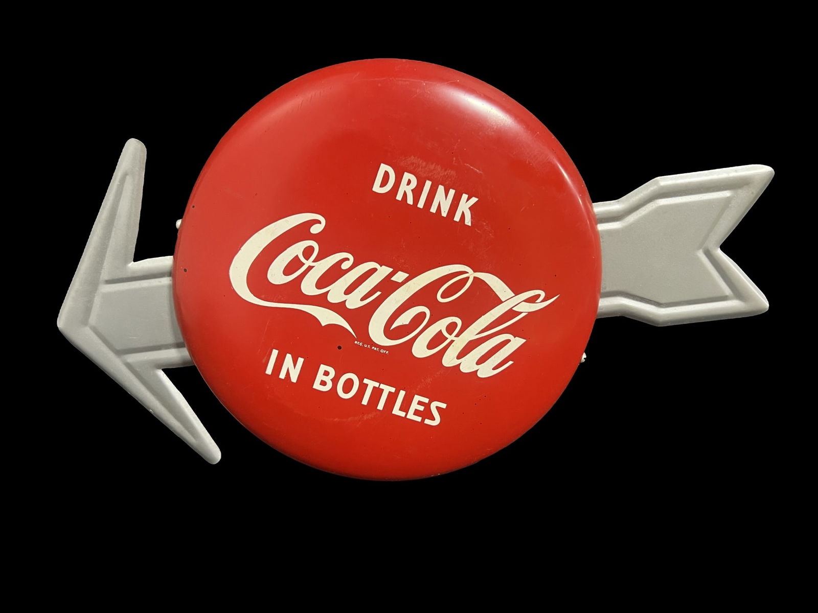 Drink Coca Cola Coke Tin Metal Soda Arrow Sign (Age Unknown) (1 of 2)