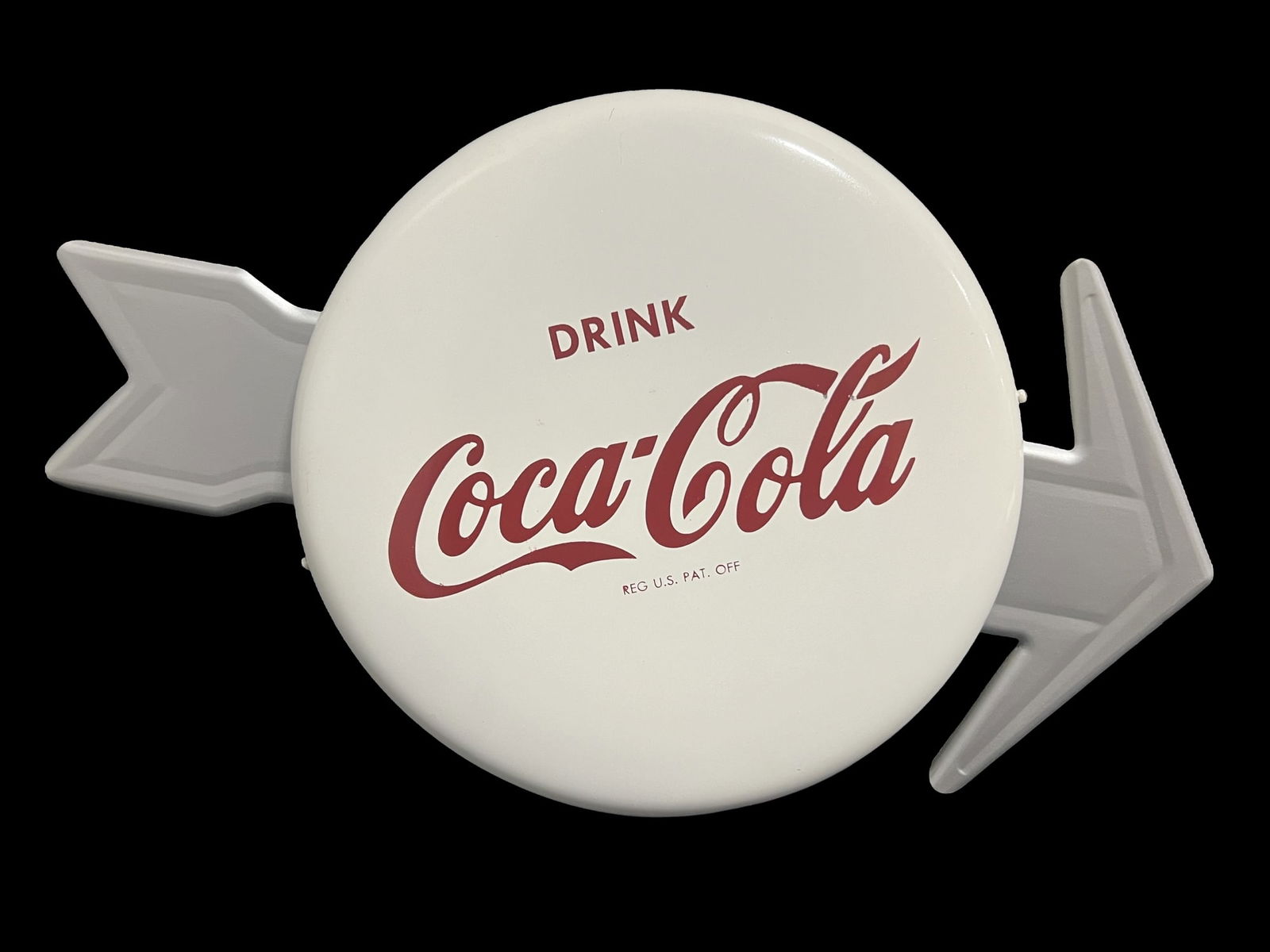 Drink Coca Cola White Coke Tin Metal Soda Arrow Sign (Age Unknown) (1 of 2)
