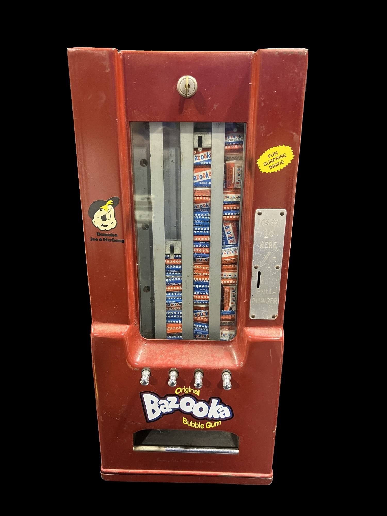 Bazooka Bubble Gum Coin Op Machine: 1c machine. Face opens, gum inside.