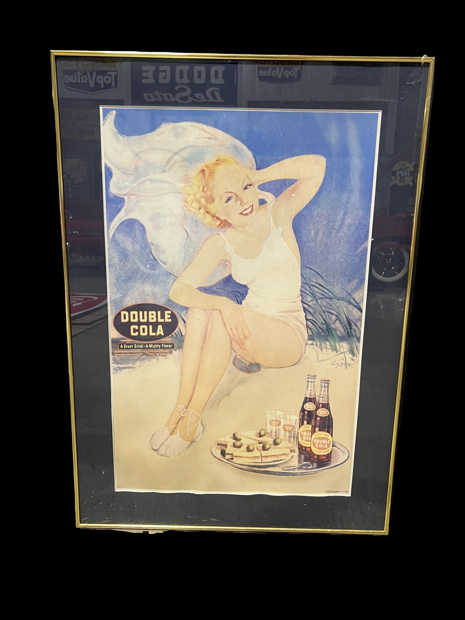 1938 Double Cola A Mighty Flavor Framed Soda Poster (1 of 3)