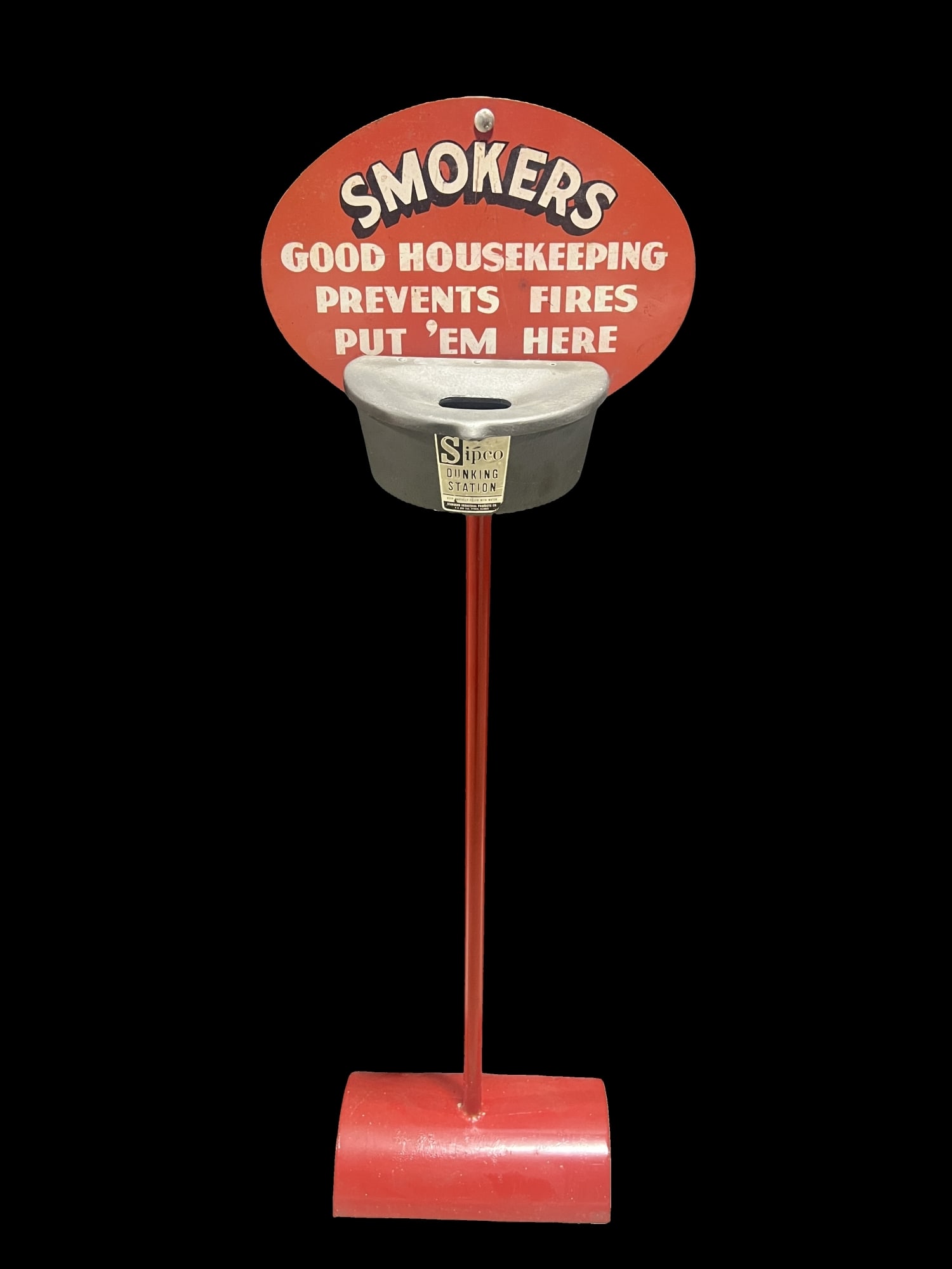 Sipco Dunking Cigarette Ash Tray Station Display: Display sign has scratches present. Dunking station in good condition.