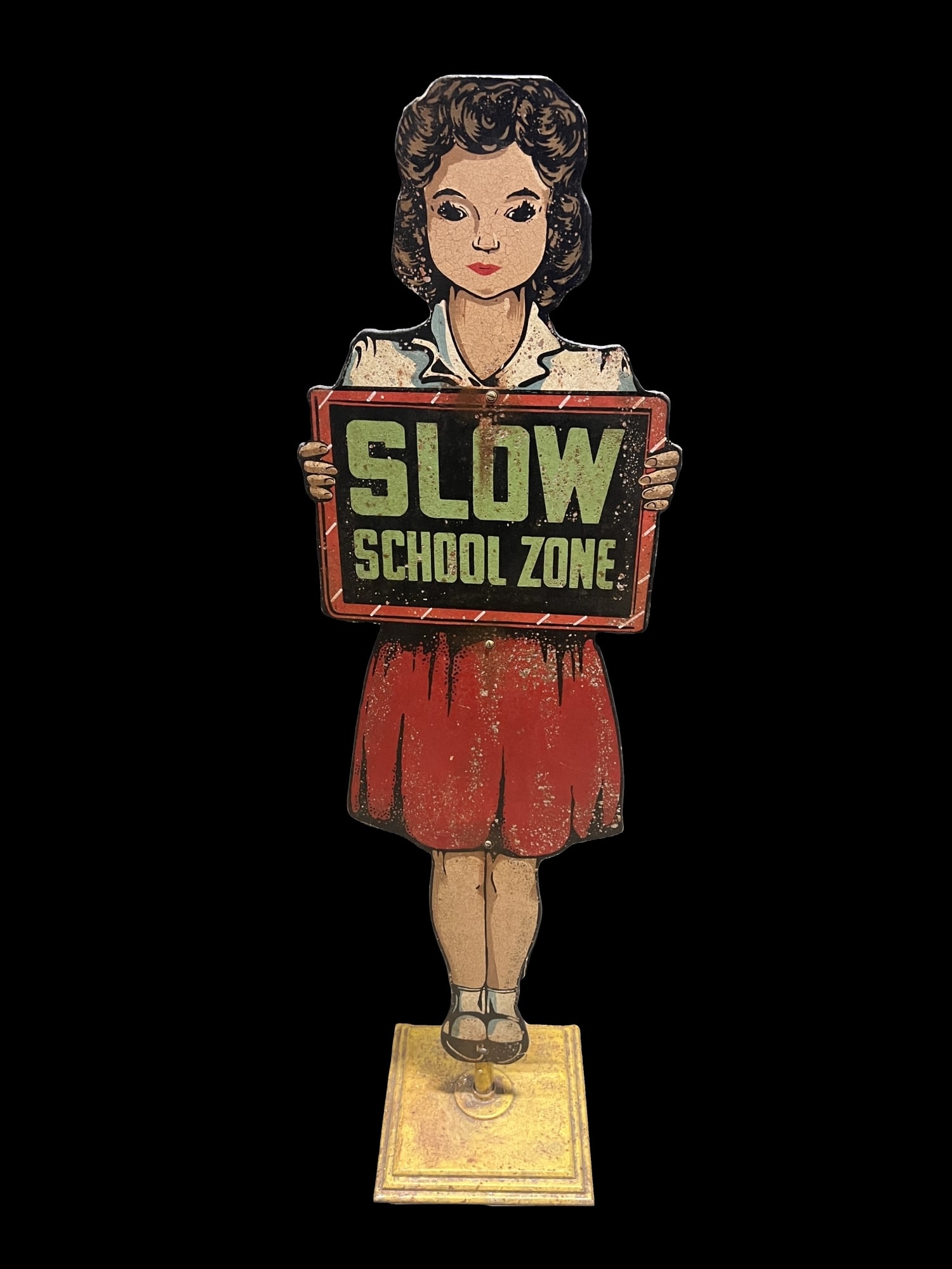 Painted Wood Slow School Zone Curb Sign (1 of 2)