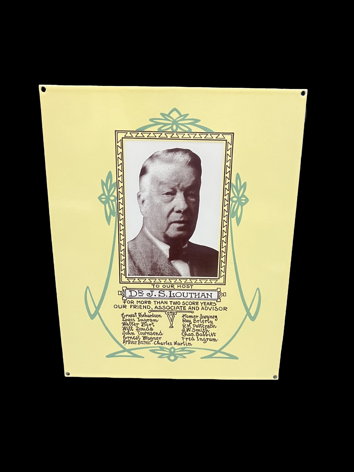 1930 Medical Society Dr J S Louthan Host Advisor Porcelain Sign: Near mint condition with program on back 9.25.