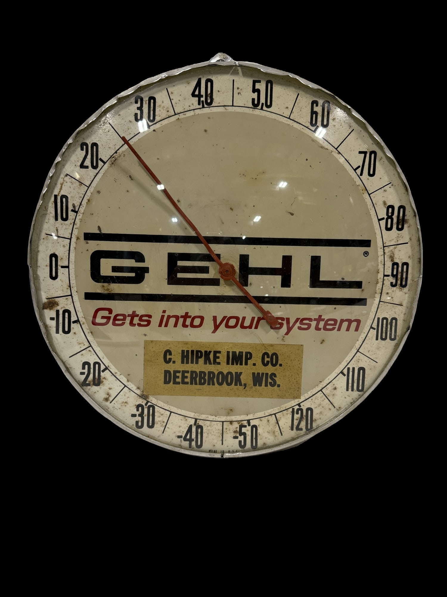 Gehl Gets Into Your System Thermometer.: Staining throughout. Reads incorrect.