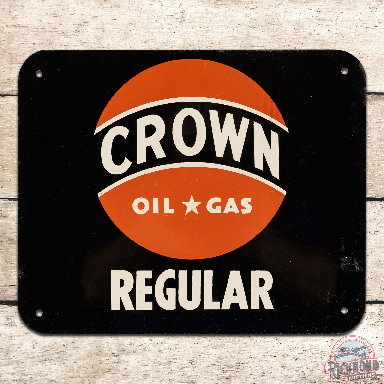Crown Oil Gas Regular Single Sided Tin Pump Plate Sign w/ Logo (1 of 3)