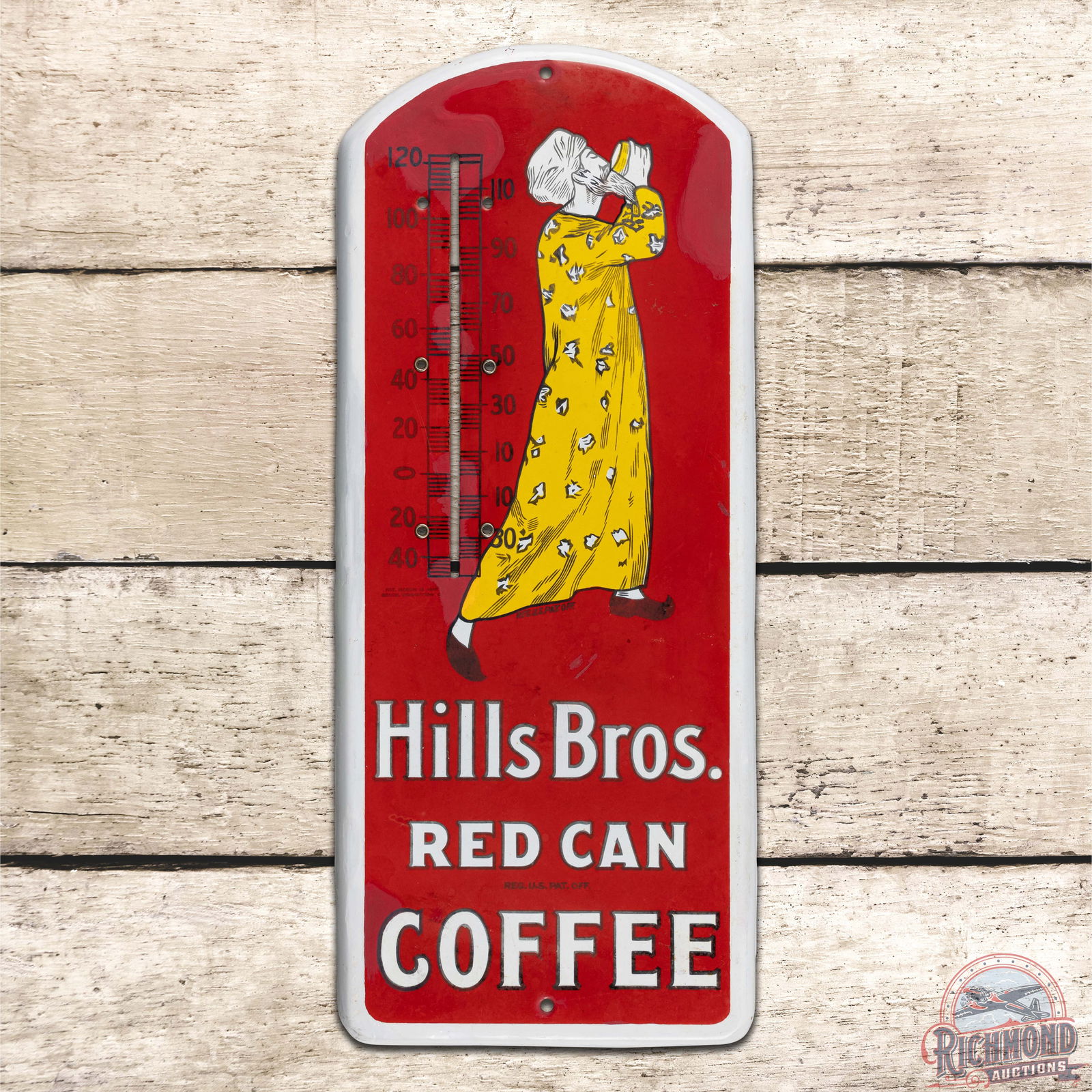 Hills Bros. Red Can Coffee Single Sided Porcelain Thermometer Sign (1 of 3)