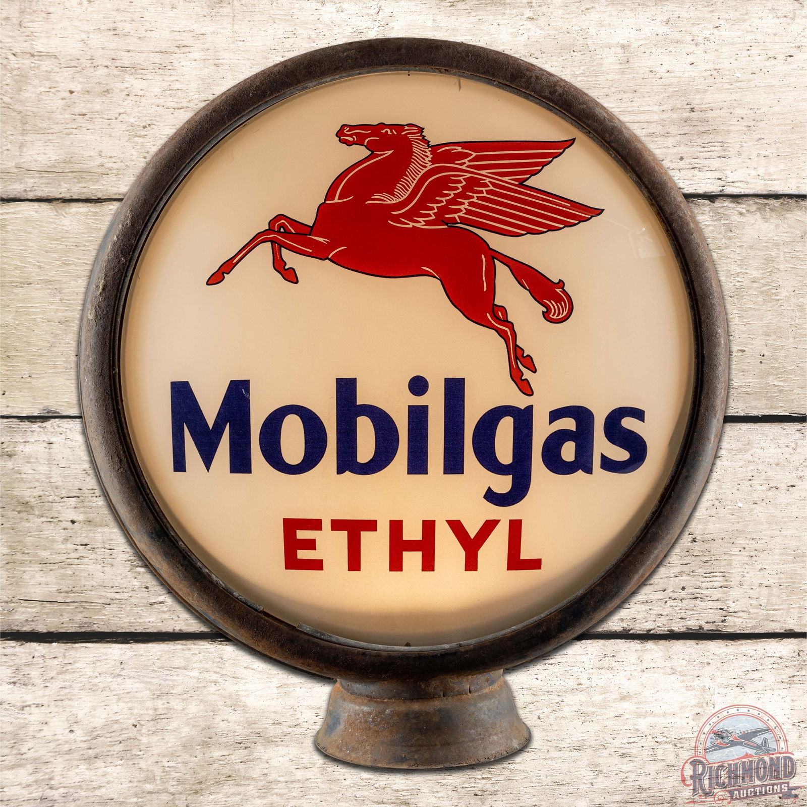 Superb Mobilgas Ethyl Gasoline 15" HP Metal Body Gas Pump Globe Complete (1 of 6)