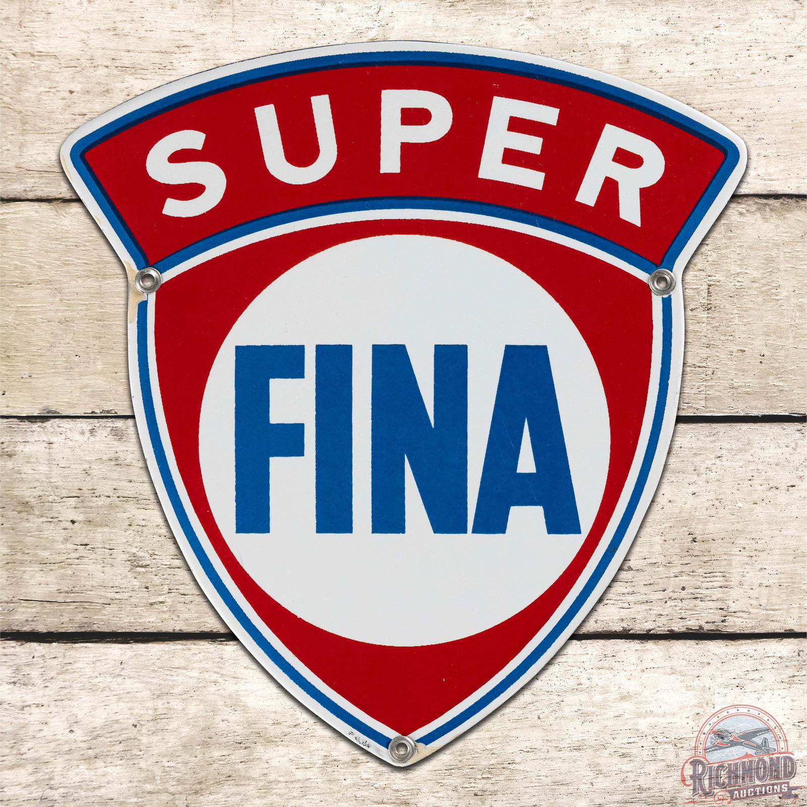 Fantastic Super Fina Gasoline Die Cut Single Sided Porcelain Pump Plate Sign (1 of 3)