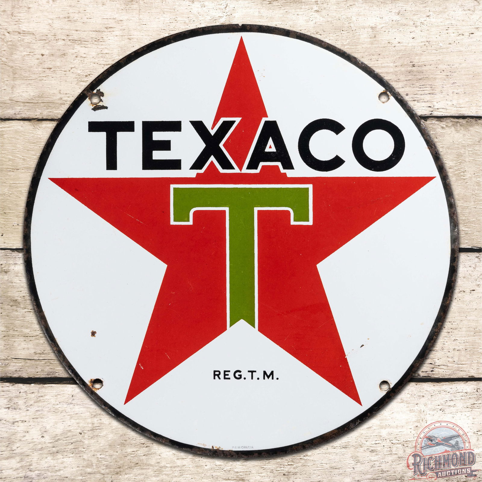 Texaco Motor Oils 15" Single Sided Porcelain Sign "White T" (1 of 3)