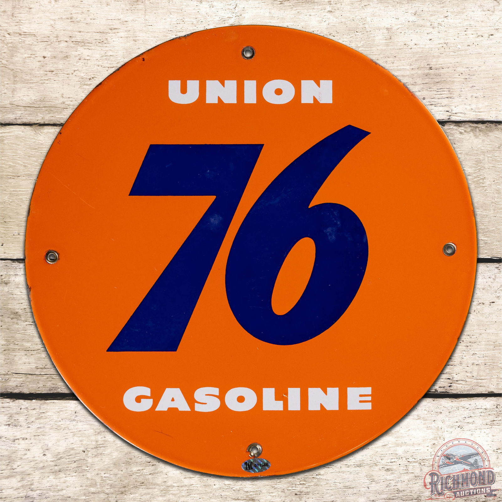 Union 76 Gasoline Single Sided Porcelain Pump Plate Sign (1 of 3)