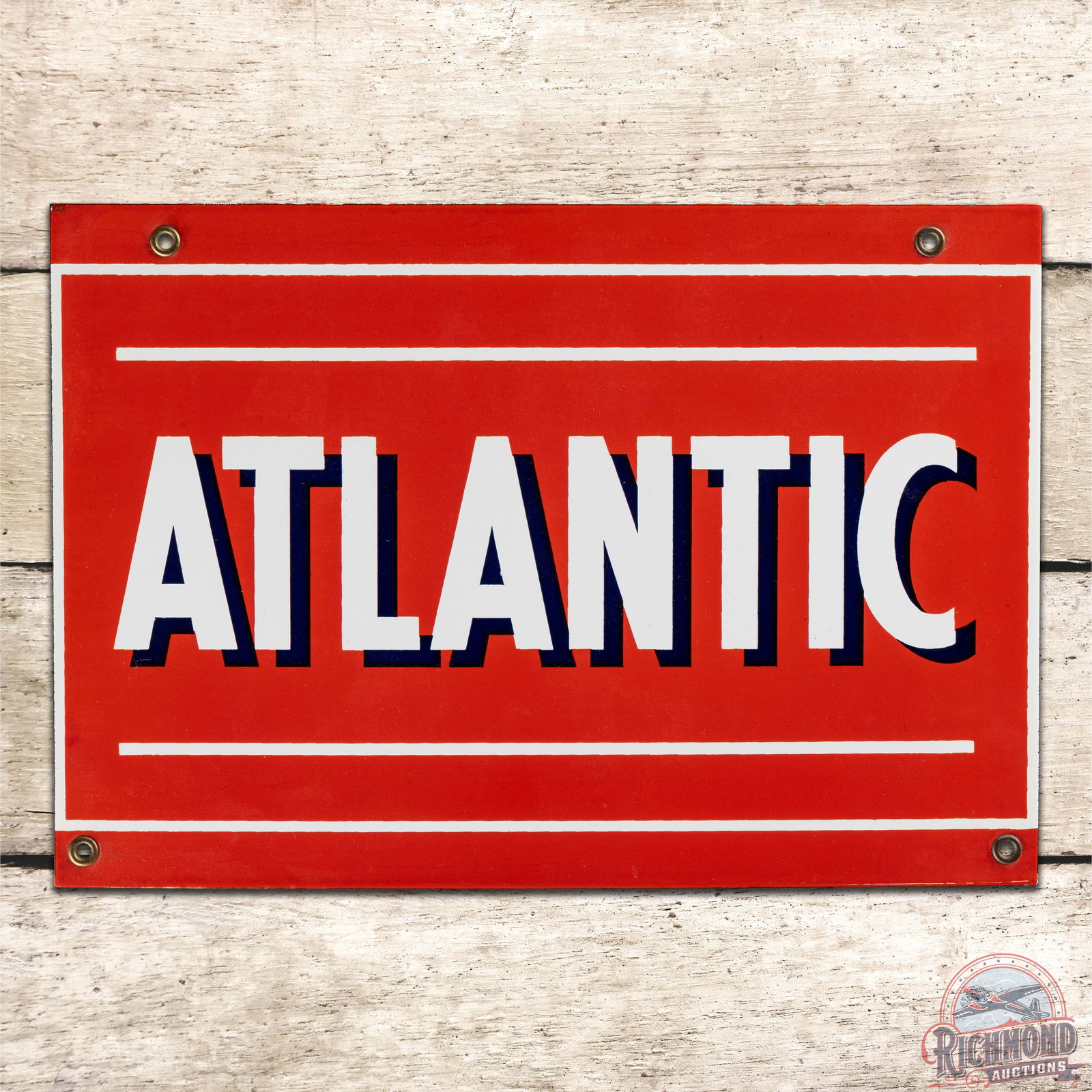 Excellent Atlantic Gasoline Single Sided Porcelain Pump Plate Sign (1 of 3)