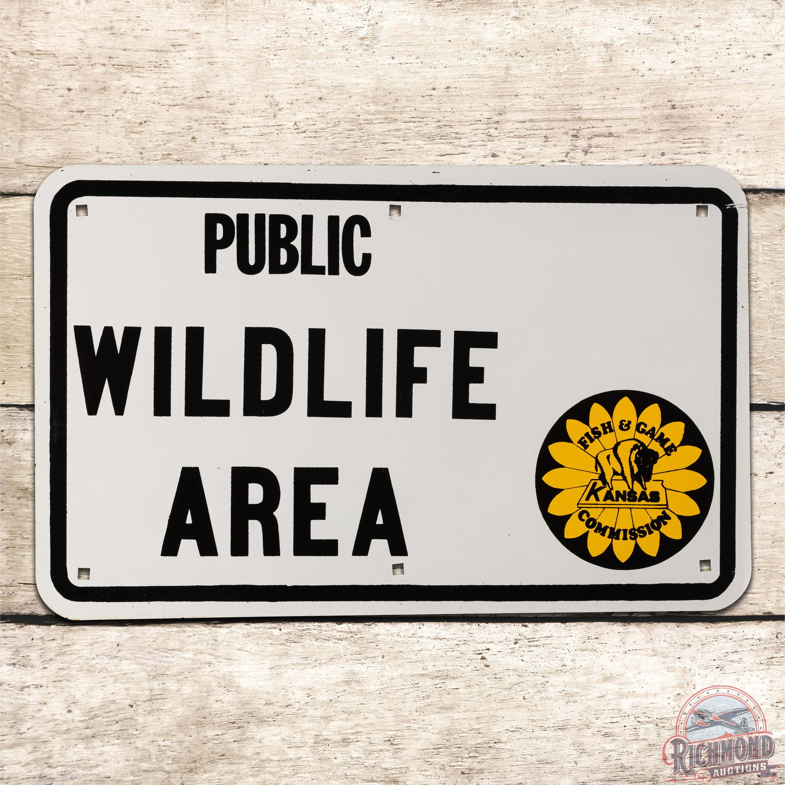 Kansas Fish & Game Public Wildlife Area Single Sided Tin Sign w/ Buffalo Logo (1 of 3)