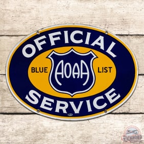 Exceptional Official AOAA Blue List Service Double Sided Porcelain Sign w/ Shield