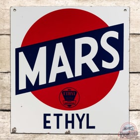 Mars Ethyl Gasoline Single Sided Porcelain Pump Plate Sign w/ Logo