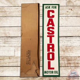 NOS Ask for Castrol Motor Oil Emb. 6' Single Sided Tin Sign w/ Box