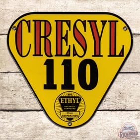 Superb Cresyl Ethyl 110 Gasoline Single Sided Porcelain Pump Plate Sign w/ Logo