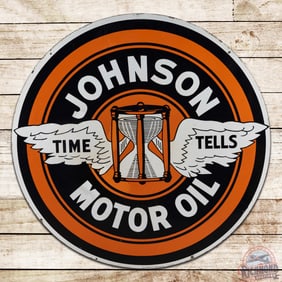 Johnson "Time Tells" Ethyl Gasolene 48" Double Sided Porcelain Sign w/ Logo
