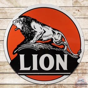 Superb Lion Gasoline 5' Double Sided Porcelain ID Sign w/ "Lion on the Rock" Logo