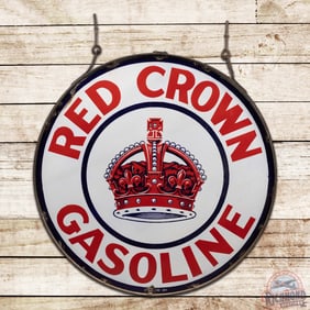 Red Crown Gasoline 42" Double Sided Porcelain Sign w/ Ring