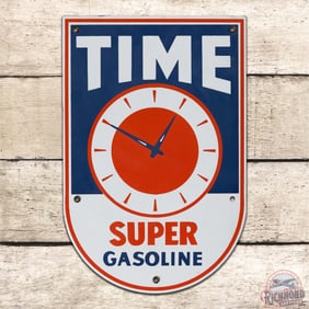 Superb Time Super Gasoline Single Sided Porcelain Pump Plate Sign