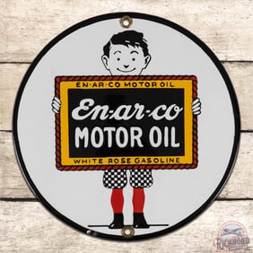 Amazing En-ar-co Motor Oil Single Sided Porcelain Lubester Sign w/ Boy & Slate