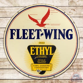 Fleet-Wing Ethyl Gasoline 30" Double Sided Porcelain Sign w/ Logo