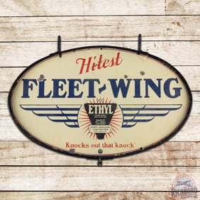 Rare Fleet-Wing Hi-Test Ethyl Gasoline Double Sided Porcelain Sign w/ Ring