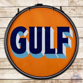Gulf Gasoline 30" Double Sided Porcelain Sign w/ Ring
