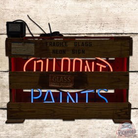 NOS Dupont Paints Skeleton Neon Sign w/ Original Wooden Crate