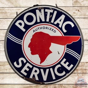 Pontiac Authorized Service 60" Double Sided Porcelain Sign w/ Ring "Full Feather w/ Lines"