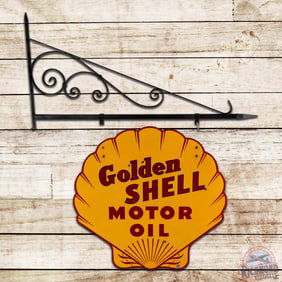 Golden Shell Motor Oil 36" Die Cut Double Sided Porcelain Sign w/ Bracket