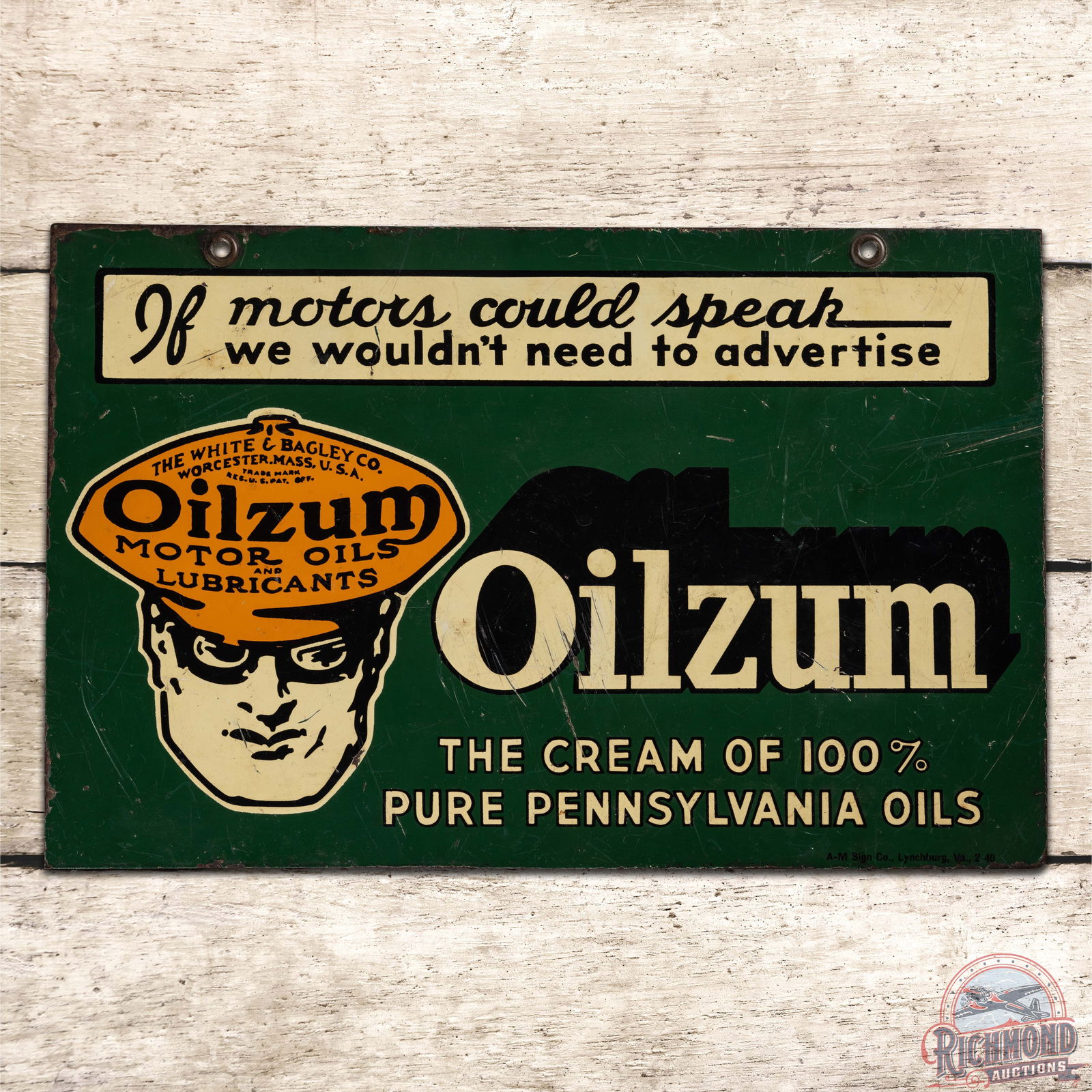 1940 Oilzum "If Motors Could Speak" 100% Pure Pennsylvania Oils Double Sided Tin Sign w/ Oswald (1 of 3)