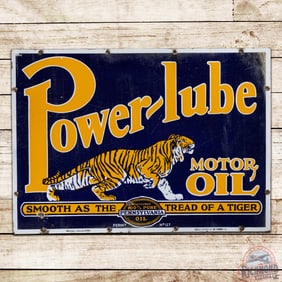 Power-Lube Motor Oil "Smooth as the Tread of a Tiger" Double Sided Porcelain Sign