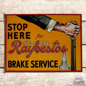 Stop Here for Silver Edge Raybestos Brake Service Double Sided Tin Flange Sign