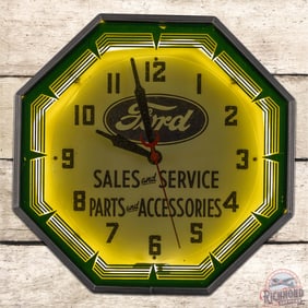 Ford Sales and Service Parts and Accessories 18" Octagon Neon Clock w/ Logo